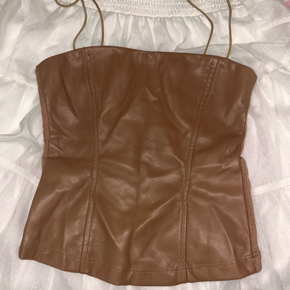 Heartloom Brown Faux Leather Crop Top